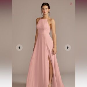 David’s bridal chiffon high-neck a-line dress in ballet pink